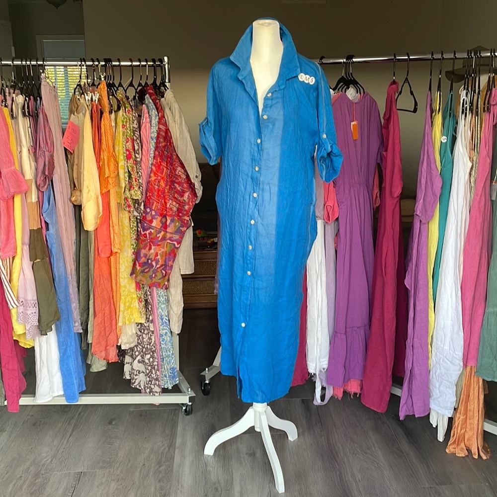 Linen Blouse Dress. Made in Italy. Boho-Chic.